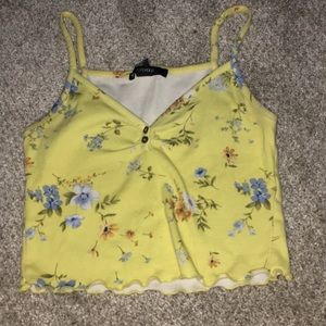 Yellow flower pattern crop  top